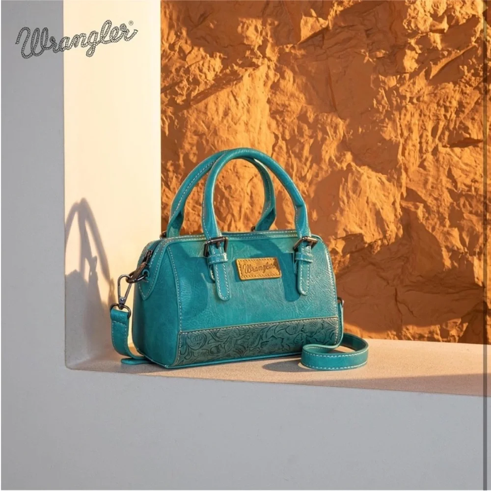 Wrangler Teal Floral-Embossed Satchel Bag